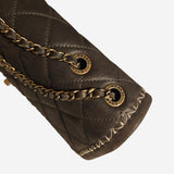 Olive green Stitch double chain flap bag